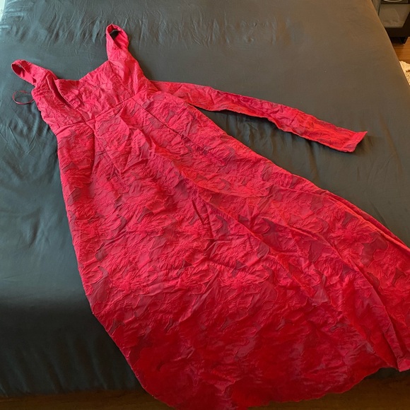 Elegant Red Textured A-Line Evening Dress - Picture 14 of 16